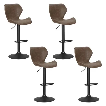 Artiss Frawley 4x Bar Stools - Vintage Leather, Adjustable Gas Lift, 360° Swivel, Brown, Timeless Elegance