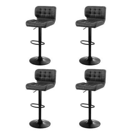 Artiss Promus 4x Grey PU Leather Adjustable Bar Stools with Chrome Gas Lift and 45cm Steel Base - 130kg