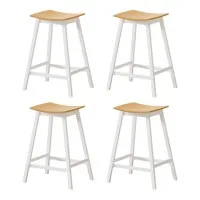 Artiss Bar Stools Set, Wooden Pine and White, 64cm Seat Height, Stylish Saddle Design, Durable and Rust-Proof