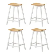 Artiss Bar Stools Set, Wooden Pine and White, 64cm Seat Height, Stylish Saddle Design, Durable and Rust-Proof