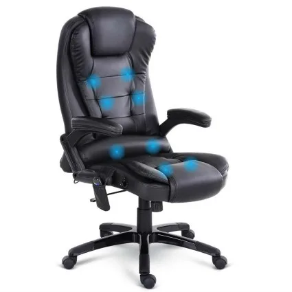 Artiss 8 Point Massage Office Chair Heated Recliner with Remote, PU Leather, Lumbar Support, Black, Adjustable Height