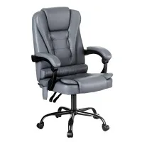 Artiss Executive Office Chair 4-Point Massage Recliner Ergonomic PU Leather, Adjustable Height, 135° Recline, Grey