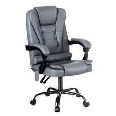 Artiss Executive Office Chair 4-Point Massage Recliner Ergonomic PU Leather, Adjustable Height, 135° Recline, Grey