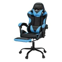 Artiss Cyan Blue 2-Point Massage Gaming Office Chair with Footrest, PVC Leather, Recline & Adjustable Headrest