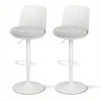 Artiss 2 Piece Bar Stools 64-85cm Adjustable Swivel Gas Lift Curved Backrest Faux Linen White