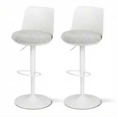 Artiss 2 Piece Bar Stools 64-85cm Adjustable Swivel Gas Lift Curved Backrest Faux Linen White