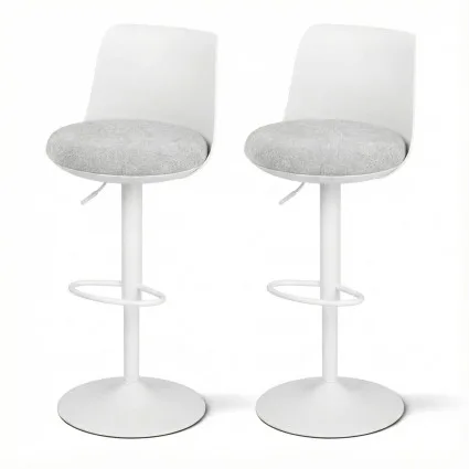 Artiss 2 Piece Bar Stools 64-85cm Adjustable Swivel Gas Lift Curved Backrest Faux Linen White