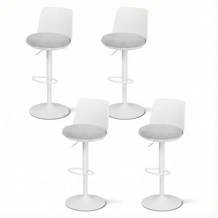 Artiss Set of 4 Bar Stools 64-85cm Adjustable Swivel Gas Lift White and Grey