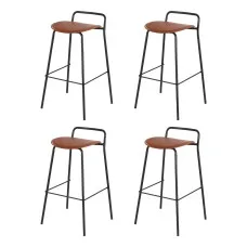 Artiss Set of 4 Bar Stools 75cm Brown PU Leather Seat, Metal Frame, Footrest, Anti-Slip, Kitchen Dining Chairs