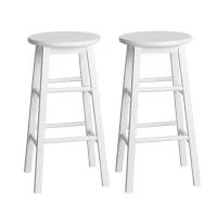 Artiss 2x White Wooden Bar Stools - Solid Beech Wood, 61cm Height, Anti-Slip Feet, Set of 2, Sturdy Round Chairs