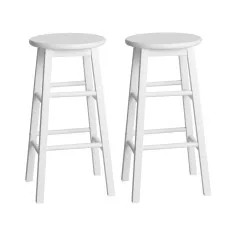 Artiss 2x White Wooden Bar Stools - Solid Beech Wood, 61cm Height, Anti-Slip Feet, Set of 2, Sturdy Round Chairs