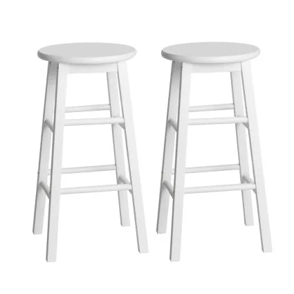 Artiss 2x White Wooden Bar Stools - Solid Beech Wood, 61cm Height, Anti-Slip Feet, Set of 2, Sturdy Round Chairs