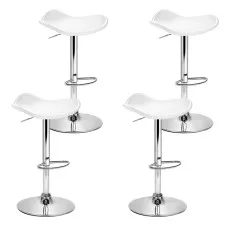 Artiss 4x White Bar Stools - PU Leather, Gas Lift, 360° Swivel, Chrome Finish, 64-77cm Adjustable, Foam Padded Seat