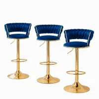 Artiss Vivien Bar Stools Set of 3 Velvet Upholstery Adjustable Height 150kg Navy Kitchen Counter Chairs