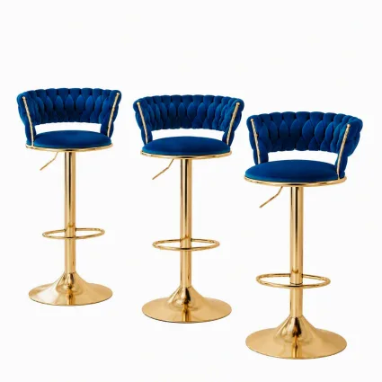 Artiss Vivien Bar Stools Set of 3 Velvet Upholstery Adjustable Height 150kg Navy Kitchen Counter Chairs