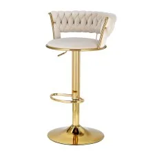 Artiss Vivien Bar Stools - Elegant Velvet, Woven Backrest, Adjustable Height, 360° Swivel, Ivory Finish