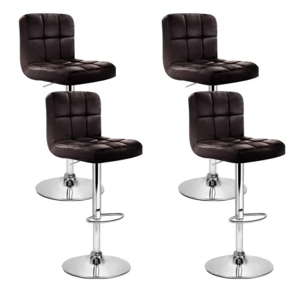 Artiss 4-Piece Bar Stool Set with PU Leather 360-Degree Swivel Gas Lift and Chrome Finish Chocolate Brown