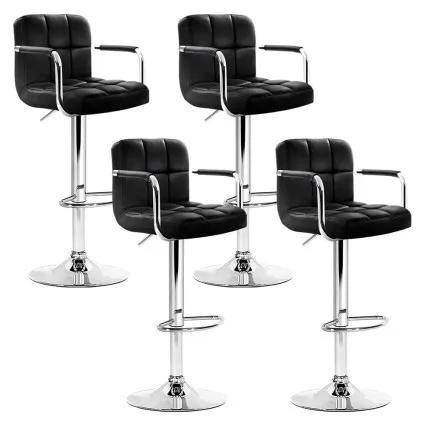 Artiss 4x Bar Stools Black Leather Gas Lift with Armrest, 360° Swivel, Chrome Base, Adjustable Height, PU Upholstery