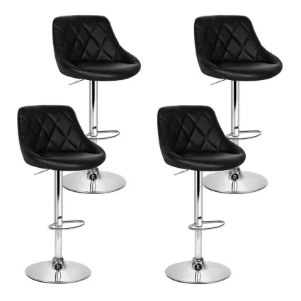 Artiss 4 Piece Bar Stool Set Black PU Leather Padded Gas Lift 150kg Swivel Chrome Base