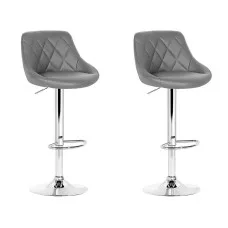 Artiss Elan Bar Stools 2 Pack Grey PU Leather Padded Gas Lift Swivel 62–82cm 150kg Chrome Base