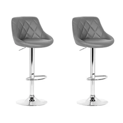 Artiss Elan Bar Stools 2 Pack Grey PU Leather Padded Gas Lift Swivel 62–82cm 150kg Chrome Base