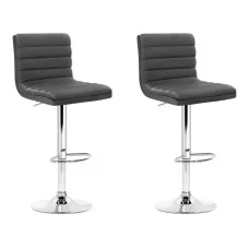 Artiss 2x Arne Bar Stools - Grey PU Leather, Gas Lift, 360° Swivel, High Backrest, Chrome Finish, 66-79cm Adjustable
