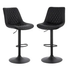 Artiss 2x Black Diamond Leather Bar Stools - Adjustable Swivel Gas Lift, Ergonomic Design, 120kg Capacity, Easy Assembly
