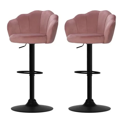 Artiss Nessah Bar Stools, Velvet, Adjustable Height, Pink, 360° Swivel, Elegant Clam Shell Design, Set of 2