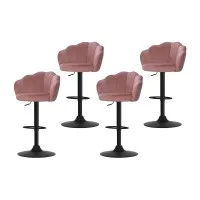 Artiss Bar Stools, Velvet Upholstery, 4x Set, Pink, Adjustable Height, Clam Shell Design, Luxurious Home Seating
