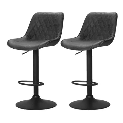 Artiss Rushal 2x Vintage Leather Bar Stools - Adjustable, 360° Swivel, Elegant Design, Black, Durable & Stylish Seating