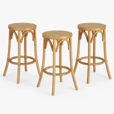 Artiss Apri Bar Stools Set of 3, 65cm Rattan Kitchen Dining Chairs with Footrests, Pine