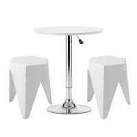 Artiss 3PCS Bar Table and Stools Set Height Adjustable Swivel Top Stackable Stools White Dining Solution