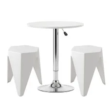 Artiss 3PCS Bar Table and Stools Set Height Adjustable Swivel Top Stackable Stools White Dining Solution