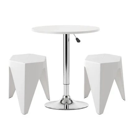 Artiss 3PCS Bar Table and Stools Set Height Adjustable Swivel Top Stackable Stools White Dining Solution