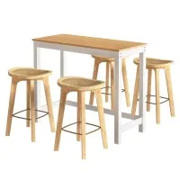 Artiss Elegant Bar Table & Stools Set - Solid Wood & Bamboo, Rattan Seats, Easy Assembly, 1-Year Warranty Included