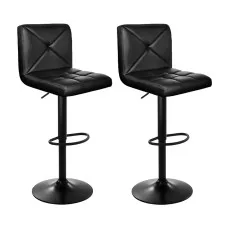 Artiss Set of 2 Black Bar Stools, PU Leather, Adjustable Gas Lift, 360° Swivel, Cross Back, Kitchen Dining Chairs