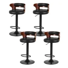 Artiss Bar Stools, Faux Leather, Black, Adjustable 61-81cm, Set of 4 - Contemporary Style for Any Space