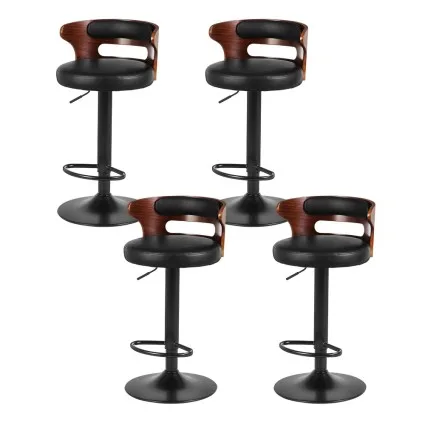 Artiss Bar Stools, Faux Leather, Black, Adjustable 61-81cm, Set of 4 - Contemporary Style for Any Space