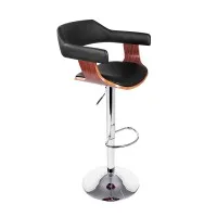 Artiss Selina Black Bar Stool - PU Leather, Wooden Seat, Chrome Gas Lift, Swivel, Adjustable 90-110cm, 130KG Capacity