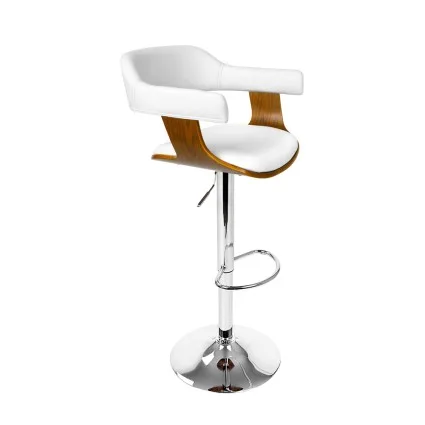 Artiss Selina Bar Stool - White PU Leather, Wooden Seat, Chrome Base, Adjustable Height 90-110cm, Swivel, TUV Certified