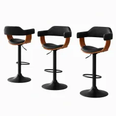 Artiss Selina Bar Stools Set of 3 90–110cm Adjustable Swivel Black
