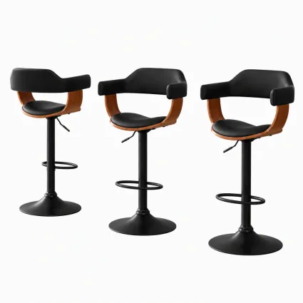 Artiss Selina Bar Stools Set of 3 90–110cm Adjustable Swivel Black