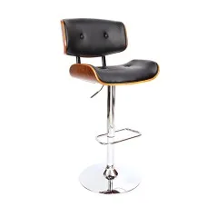 Artiss Bar Stools, PU Leather, 51x45x96-117cm, Black/Wood, Elegant Design, Comfortable Seating, Chrome Finish