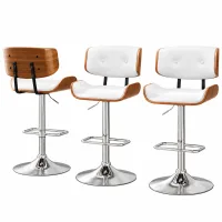 Artiss Set of 3 Swivel Bar Stools 150kg White PU Leather Adjustable Height