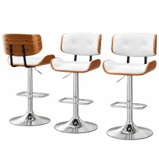 Artiss Set of 3 Swivel Bar Stools 150kg White PU Leather Adjustable Height