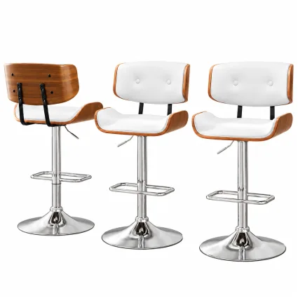 Artiss Set of 3 Swivel Bar Stools 150kg White PU Leather Adjustable Height