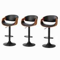 Artiss Ambrus Bar Stools Set of 3 Black PU Leather Gas Lift Swivel Kitchen Counter Chairs Adjustable Height