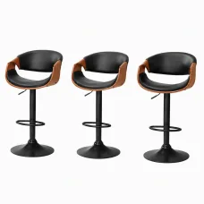 Artiss Ambrus Bar Stools Set of 3 Black PU Leather Gas Lift Swivel Kitchen Counter Chairs Adjustable Height
