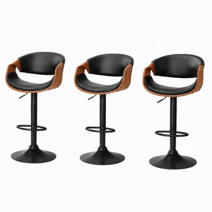 Artiss Ambrus Bar Stools Set of 3 Black PU Leather Gas Lift Swivel Kitchen Counter Chairs Adjustable Height
