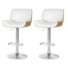 Artiss Galina Bar Stools, PU Leather, Adjustable, White, 63-83cm Seat Height, Contemporary Design, 2-Pack